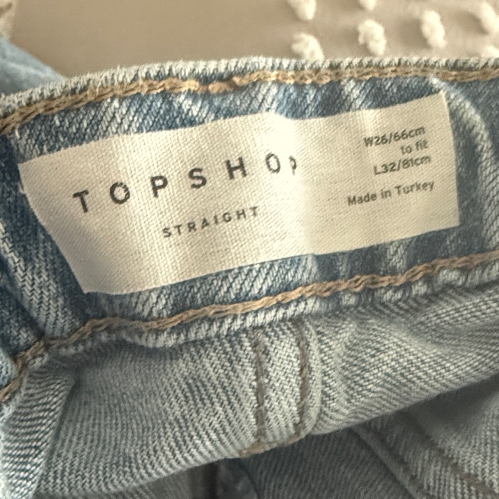 Topshop Denim Blue Straight Leg Jeans Raw Hem